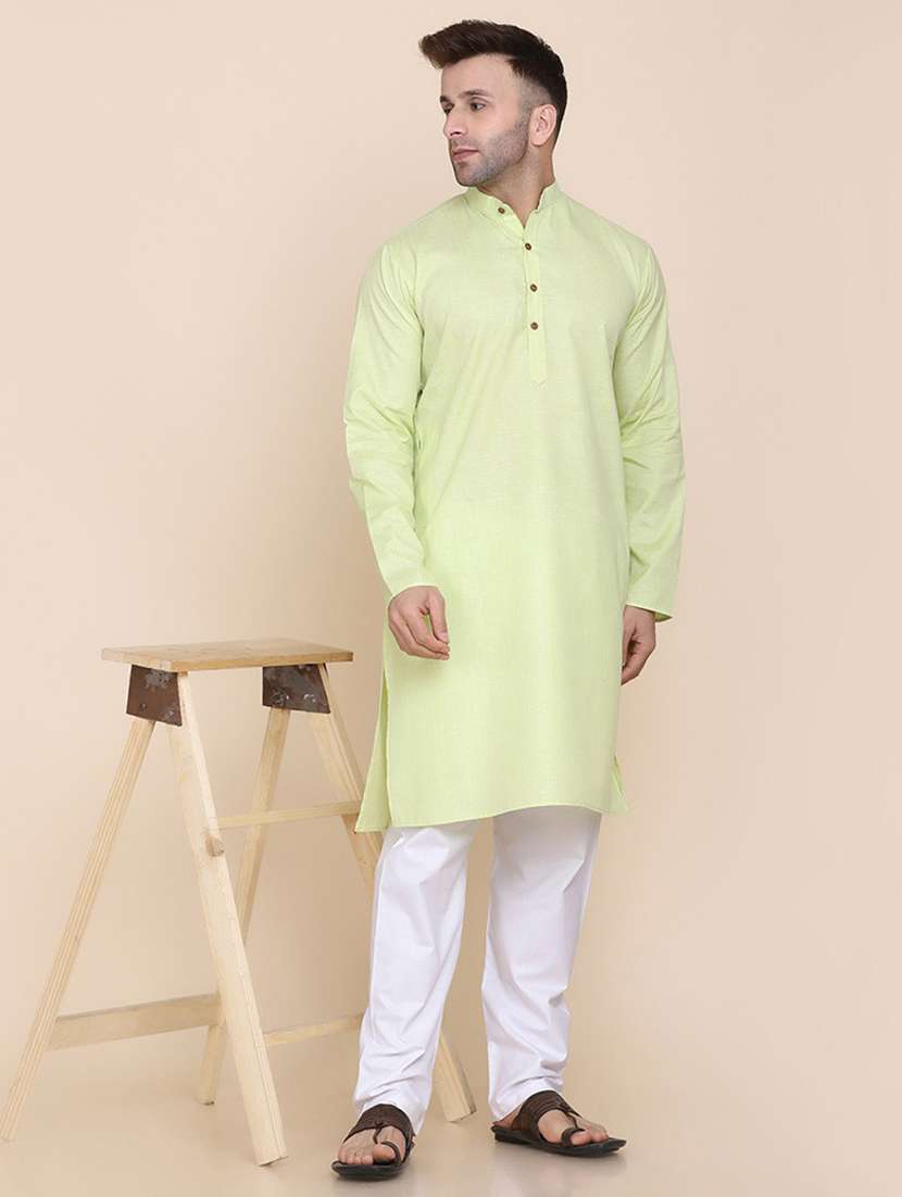 Men Solid Mandarin Neck Long Kurta - 22760729 -  Standard Image - 3