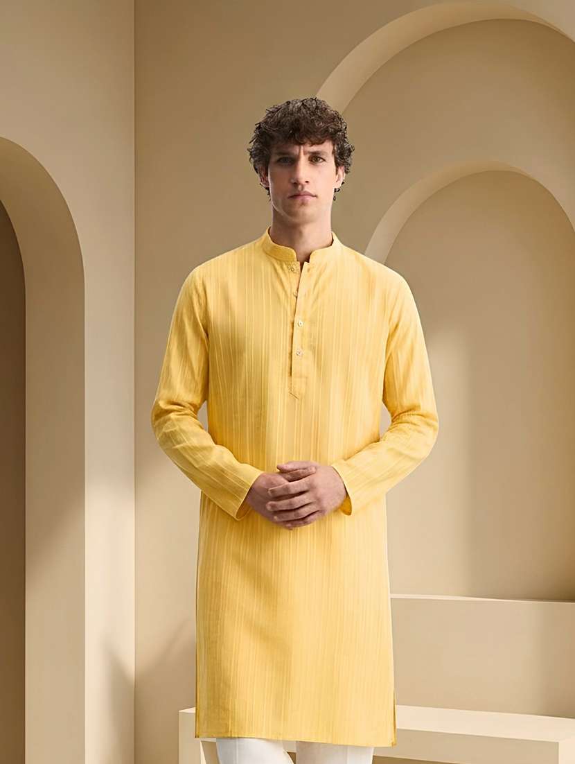 men striped mandarin neck long kurta