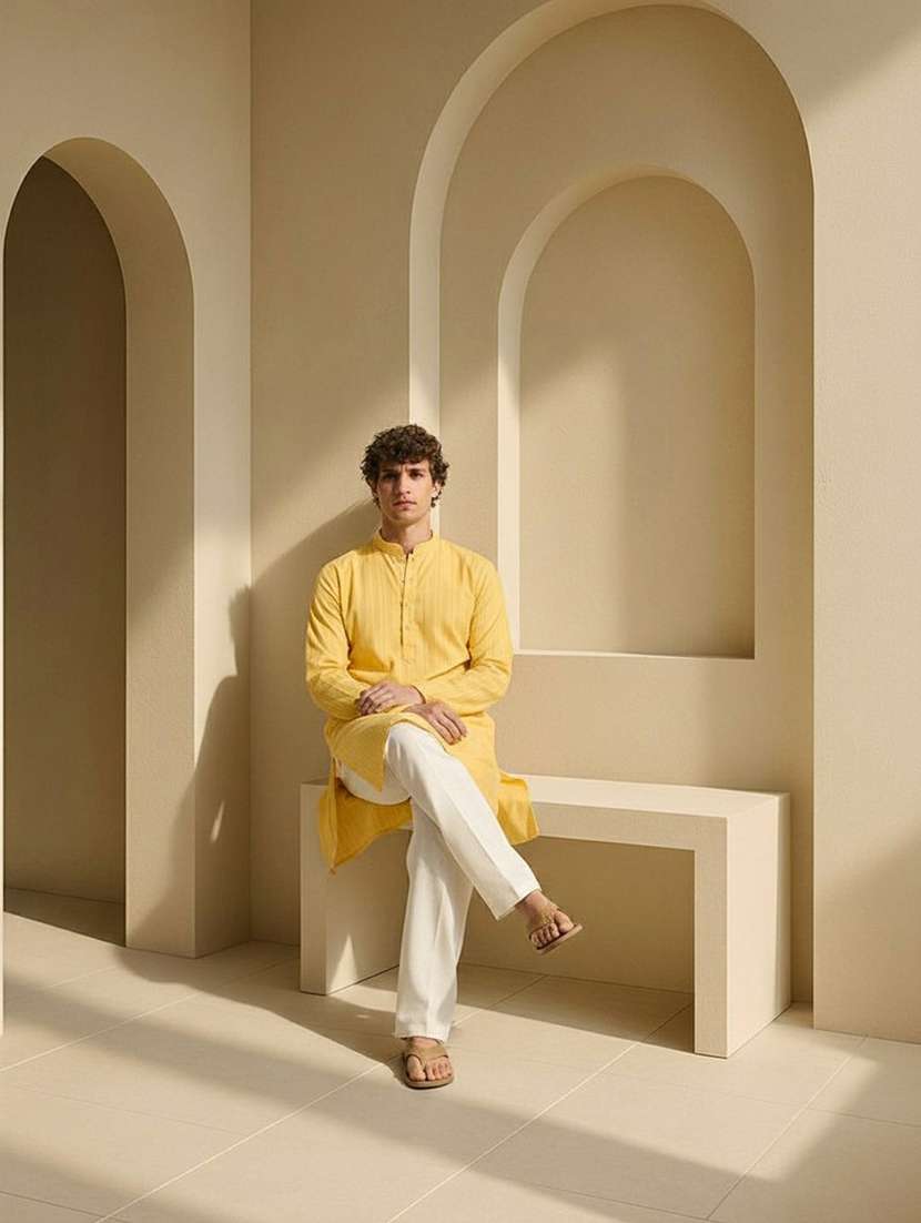 Men Striped Mandarin Neck Long Kurta - 22760735 -  Standard Image - 5