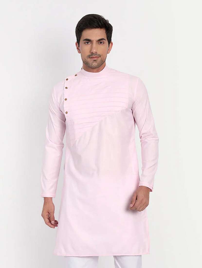 men solid mandarin neck long kurta