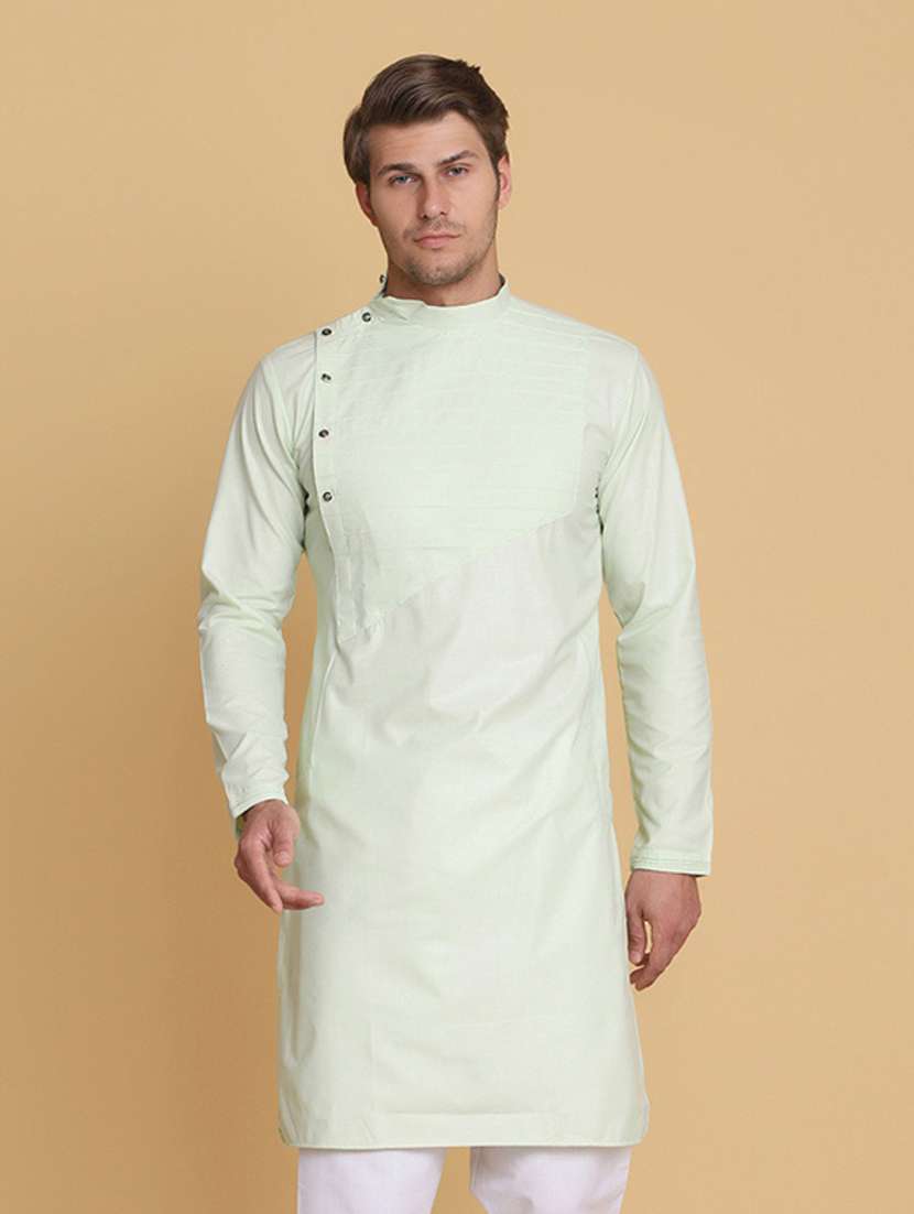 men solid mandarin neck long kurta