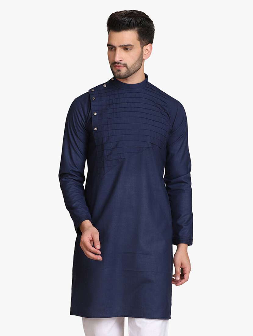 men solid mandarin neck long kurta