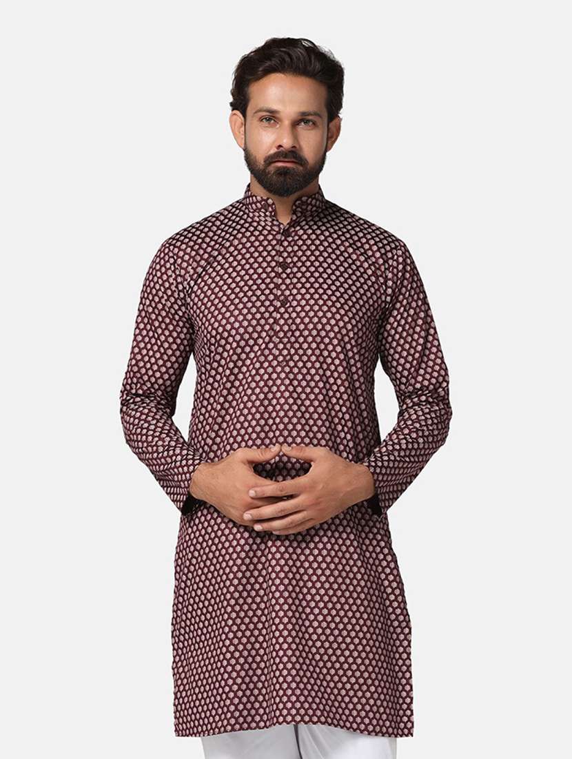 men printed mandarin neck long kurta