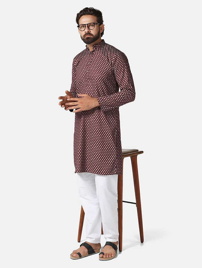Men Printed Mandarin Neck Long Kurta - 22760746 -  Standard Image - 3