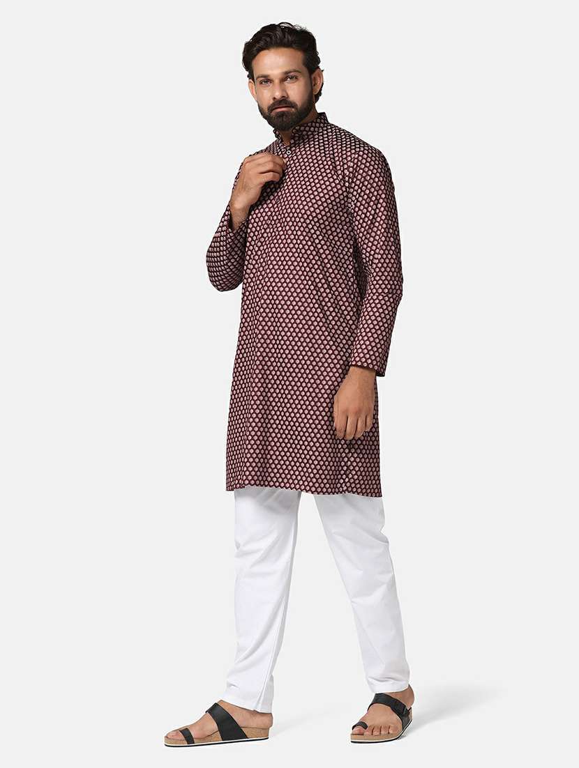 Men Printed Mandarin Neck Long Kurta - 22760746 -  Standard Image - 5