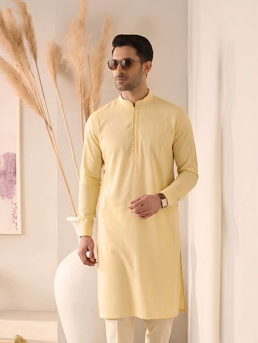 men solid mandarin neck long kurta