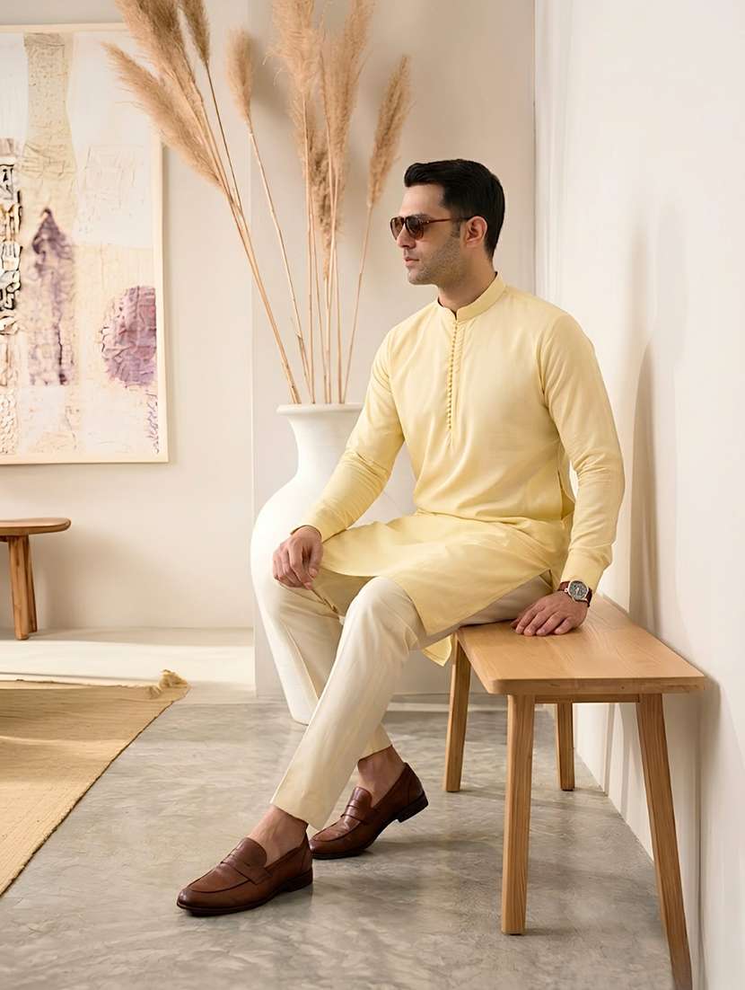 Men Solid Mandarin Neck Long Kurta - 22760747 -  Standard Image - 5