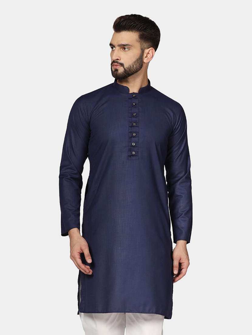 men solid mandarin neck long kurta