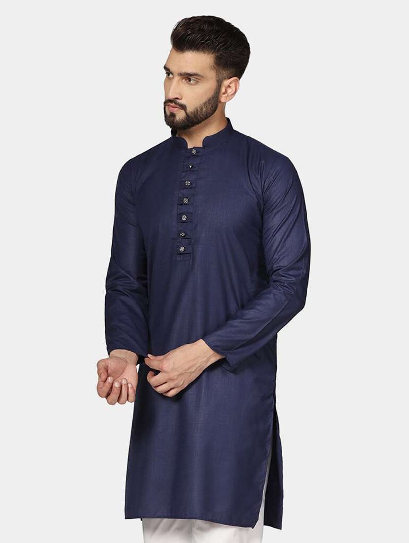 Men Solid Mandarin Neck Long Kurta - 22760750 -  Standard Image - 3
