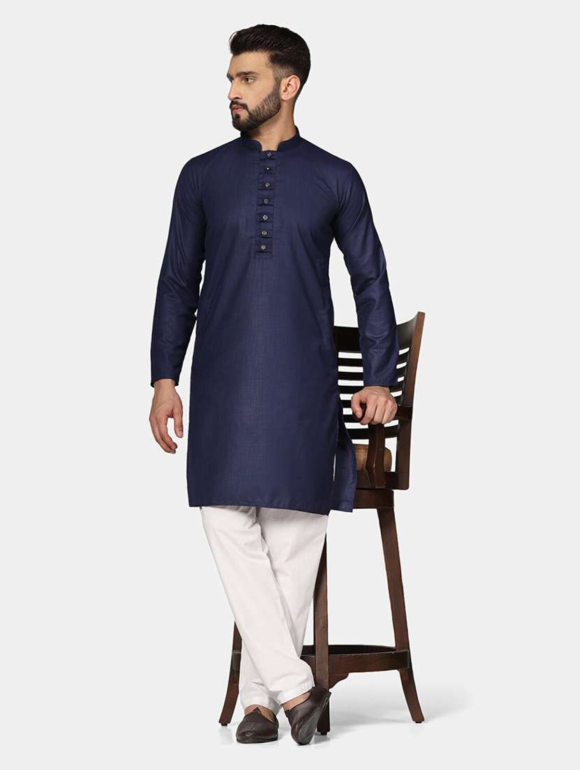 Men Solid Mandarin Neck Long Kurta - 22760750 -  Standard Image - 5