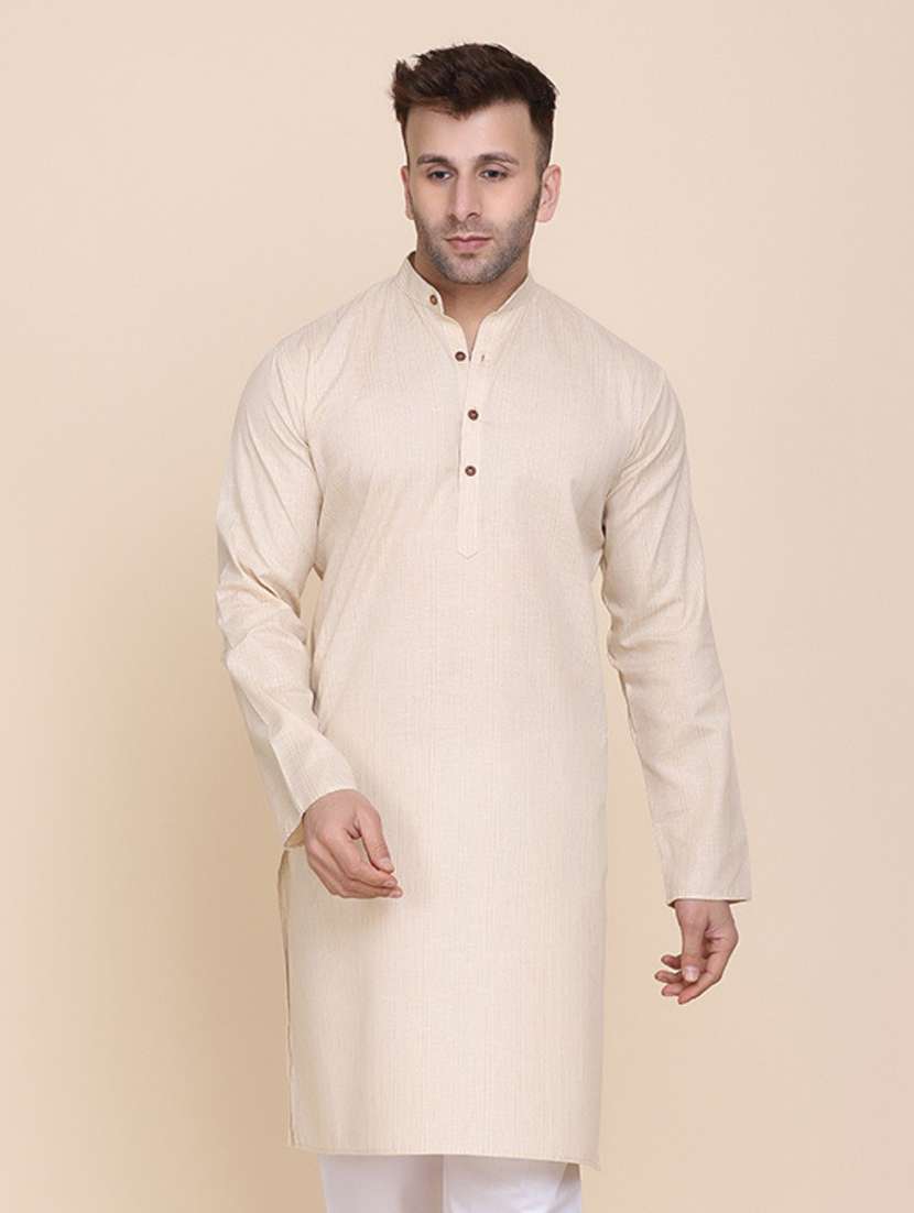 men solid mandarin neck long kurta