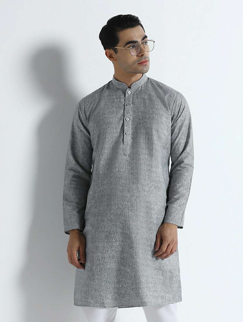 men self design mandarin neck long kurta