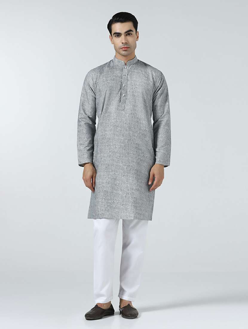 Men Self Design Mandarin Neck Long Kurta - 22760753 -  Standard Image - 3