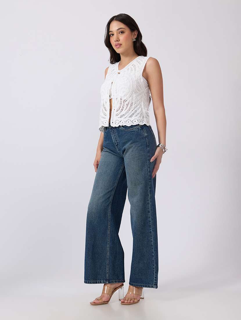 Women Washed High Rise Wide Leg Jeans - 22760810 -  Standard Image - 5