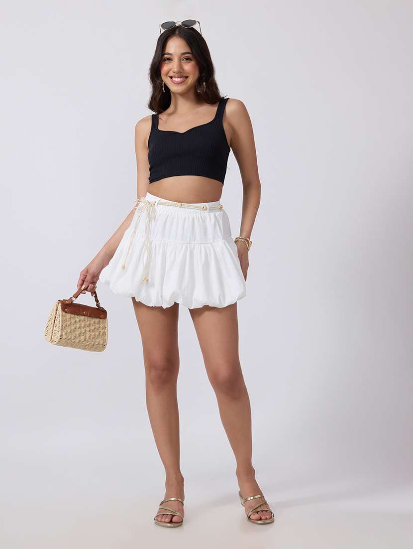 Women Solid Mid Rise Balloon Skirt - 22760818 -  Standard Image - 5