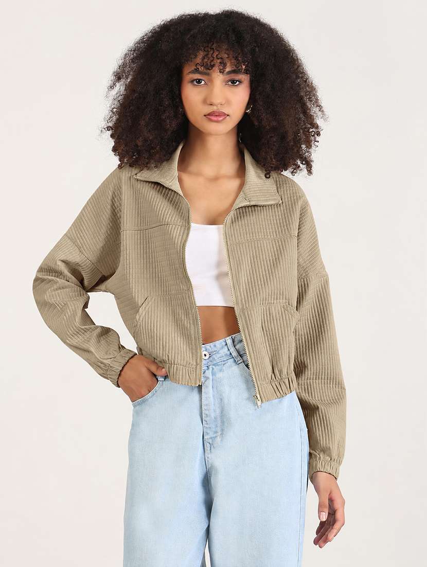 women self design long sleeves regular jacket