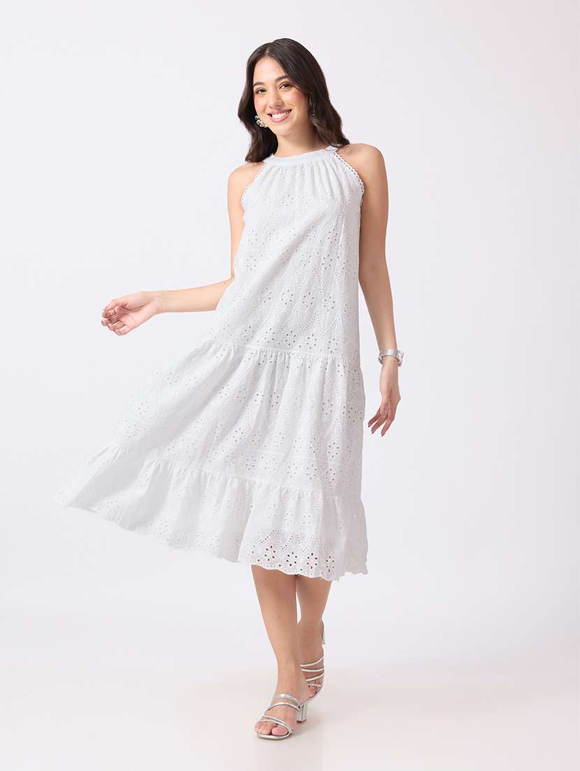 Women Embroidered Halter Neck Tiered Dress - 22760849 -  Standard Image - 3