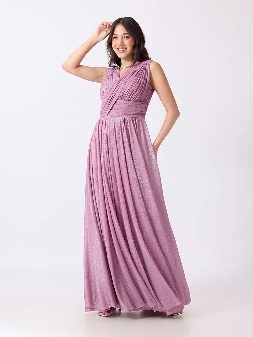 women self design sleeveless fit and flare gown
