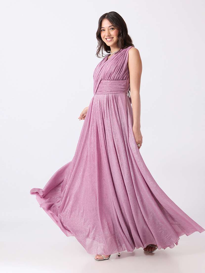 Women Self Design Sleeveless Fit And Flare Gown - 22760875 -  Standard Image - 3