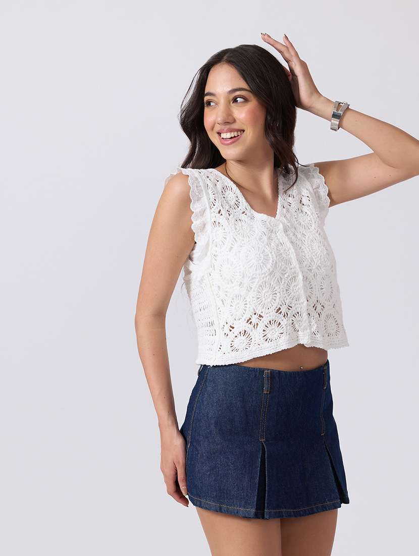 Women Self Design Sleeveless Crop Top - 22760903 -  Standard Image - 3