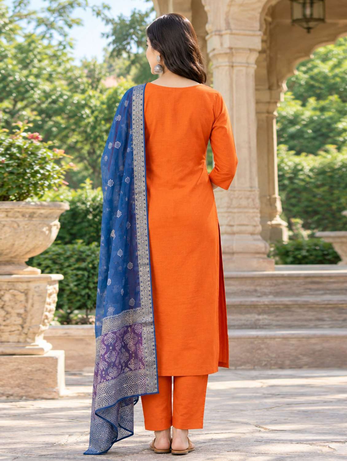 Women Solid With Work Three Quarter Sleeve Kurta Pant With Dupatta Set - 22760970 -  Standard Image - 3