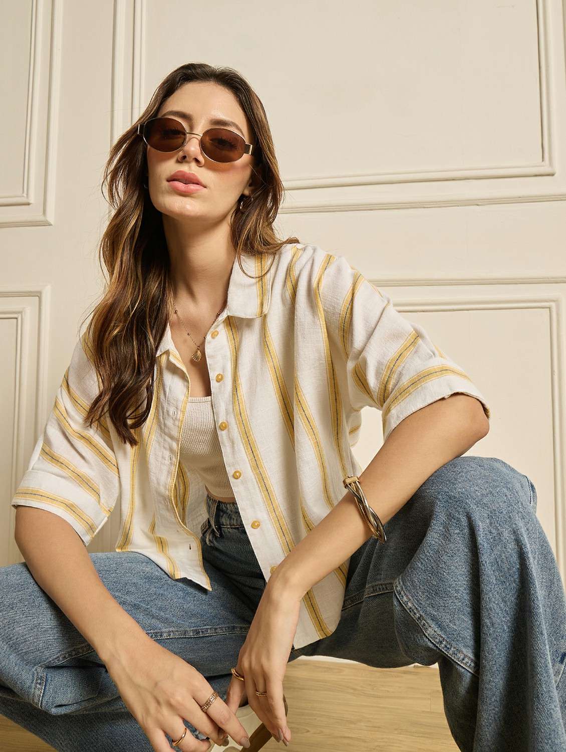 Women Striped Elbow Sleeves Regular Shirt - 22761252 -  Standard Image - 3