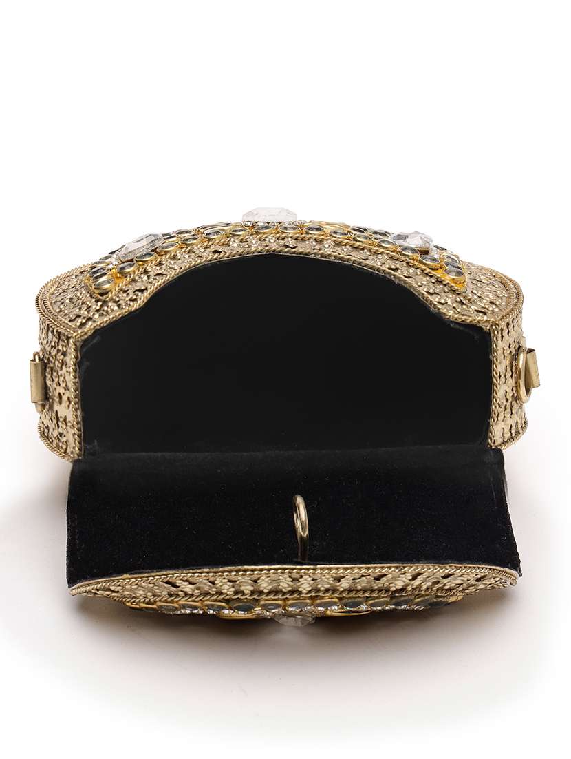 Gold Metal Embellished Party Clutch With Snap Closure - 22761273 -  Standard Image - 3
