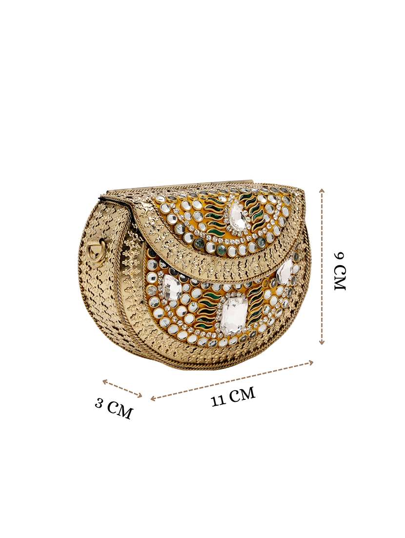Gold Metal Embellished Party Clutch With Snap Closure - 22761273 -  Standard Image - 5