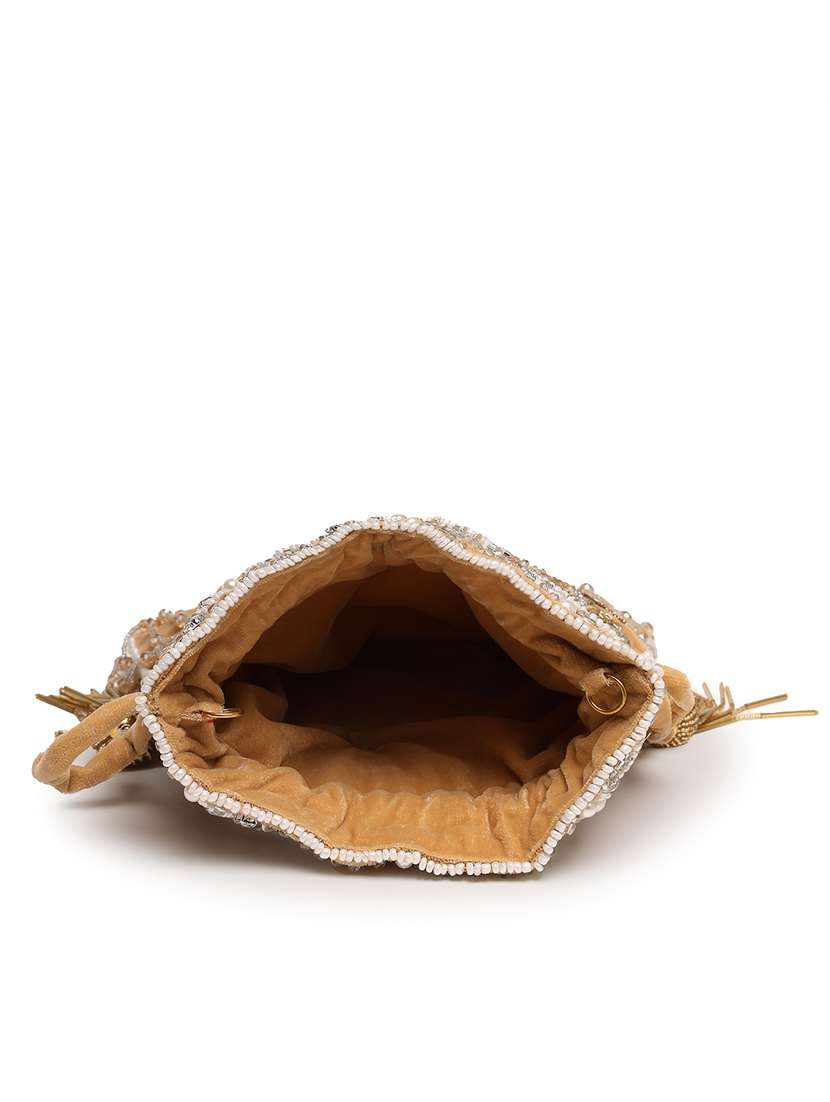 Beige Suede Embellished Potli Bag For Party - 22761288 -  Standard Image - 3