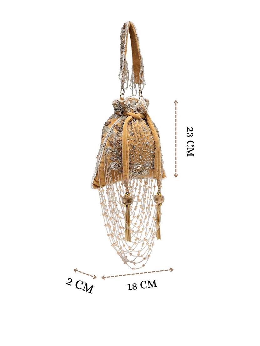 Beige Suede Embellished Potli Bag For Party - 22761288 -  Standard Image - 5