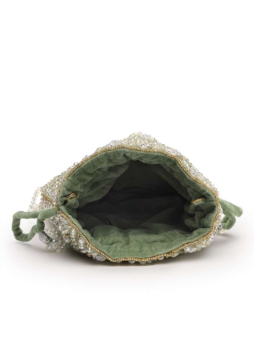 Green Velvet Embellished Potli Bag With Drawstring Closure - 22761291 -  Standard Image - 3