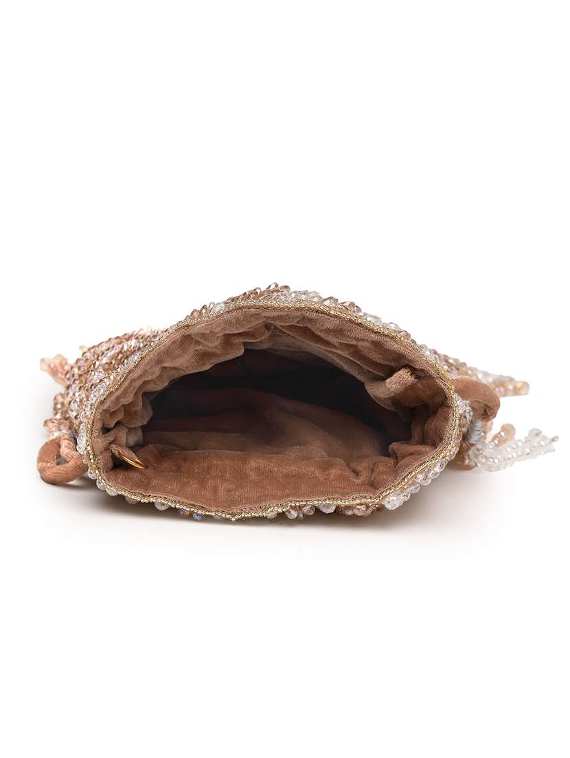 Brown Embellished Velvet Potli Bag With Drawstring Closure - 22761292 -  Standard Image - 3