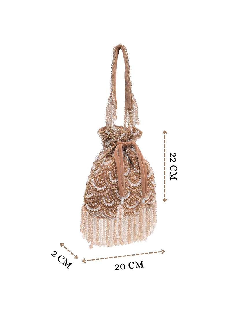 Brown Embellished Velvet Potli Bag With Drawstring Closure - 22761292 -  Standard Image - 5