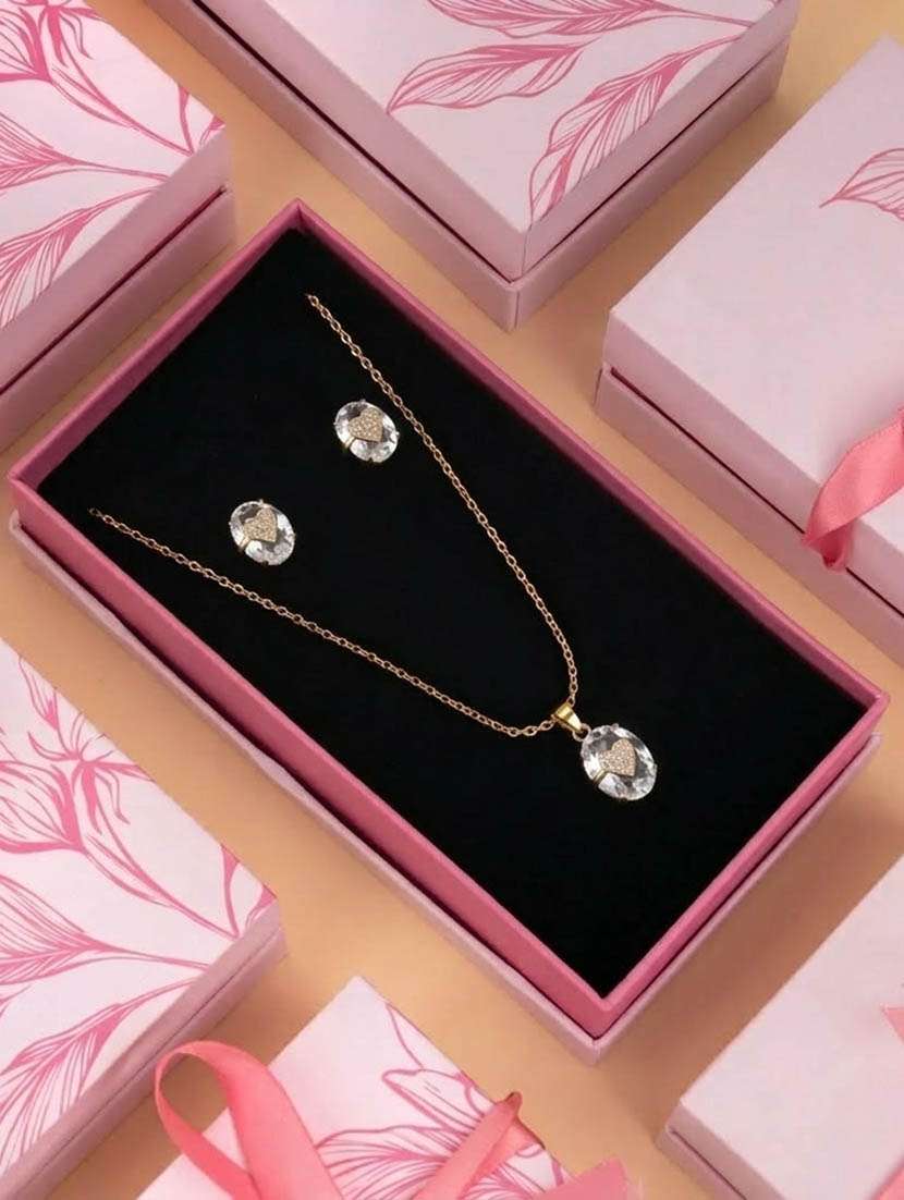 women white crystal necklace and earrings set