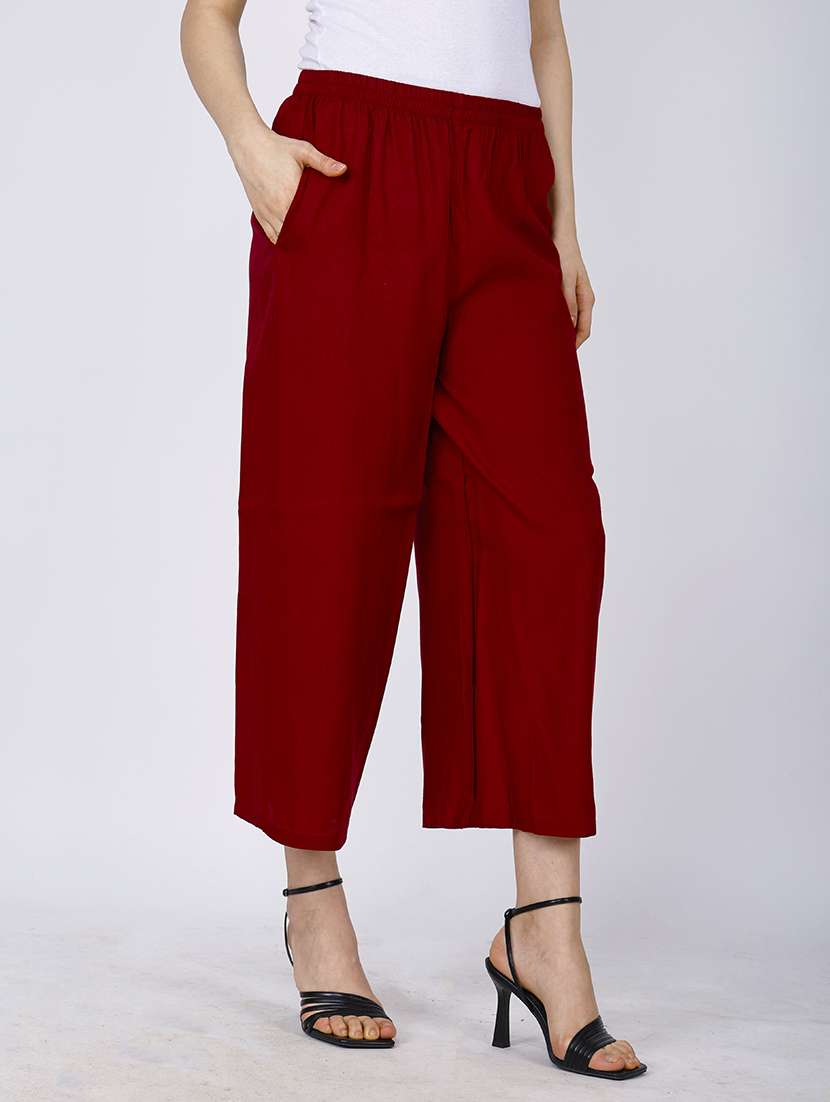 women solid mid rise regular fit culottes