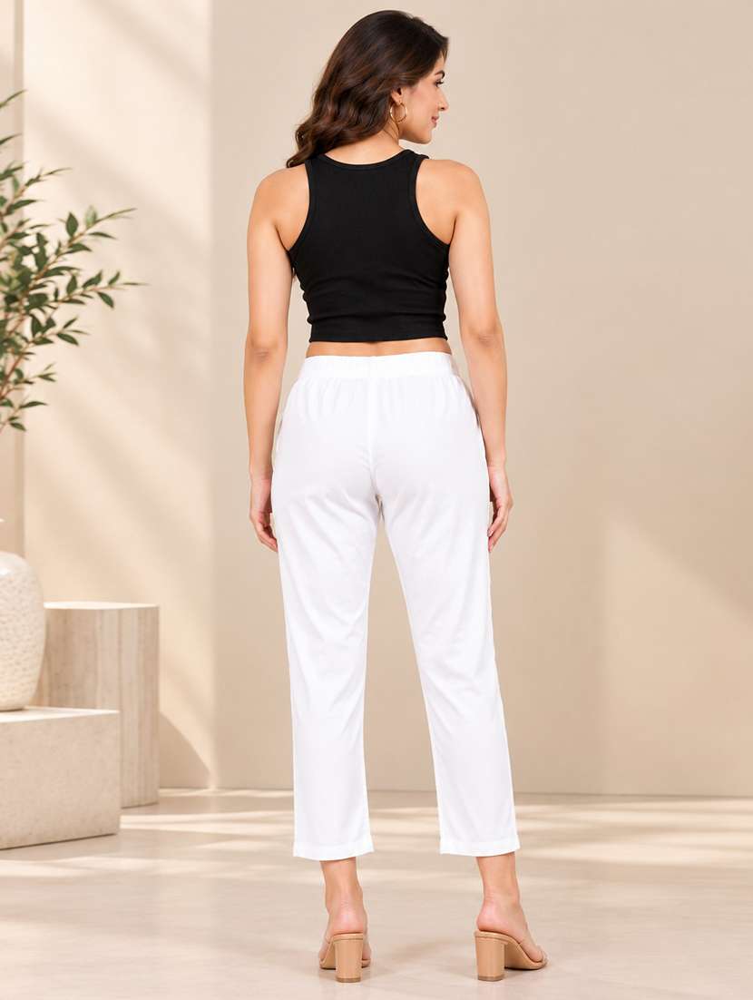 Women Solid Mid Rise Regular Fit Straight Pant - 22762279 -  Standard Image - 3