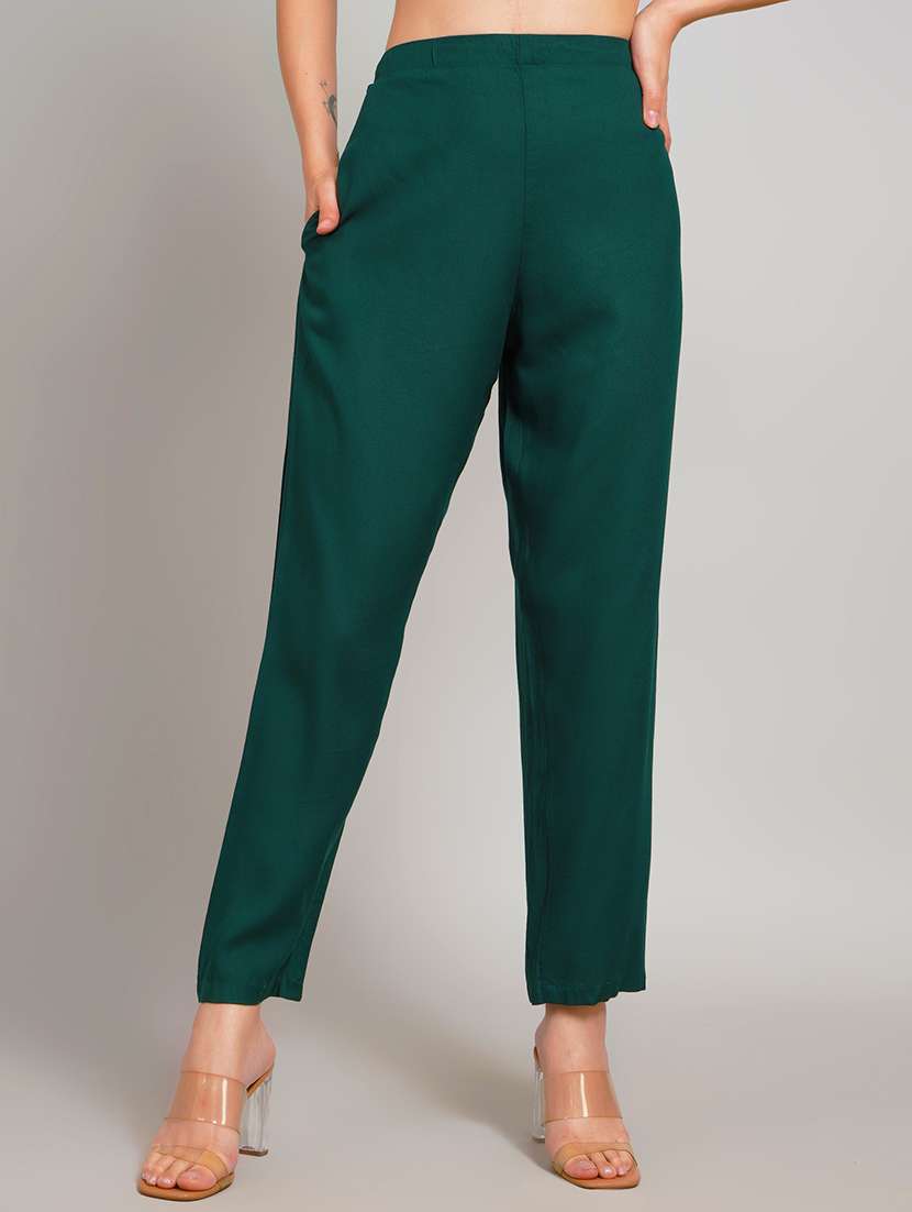 women solid mid rise regular fit straight pant