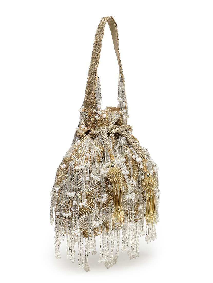 Embellished Gold Potli Bag With Drawstring Closure - 22762975 -  Standard Image - 5