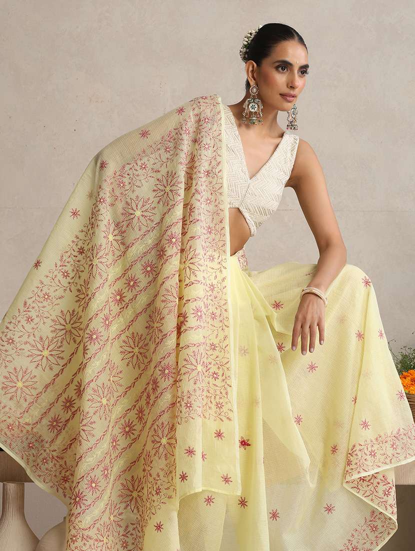 Women Solid With Work Embroidered Saree - 22763002 -  Standard Image - 3