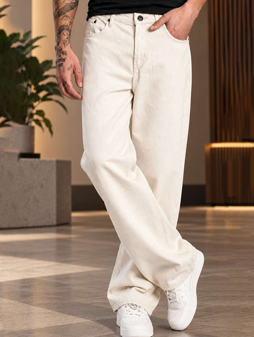 men plain mid rise full length baggy jeans