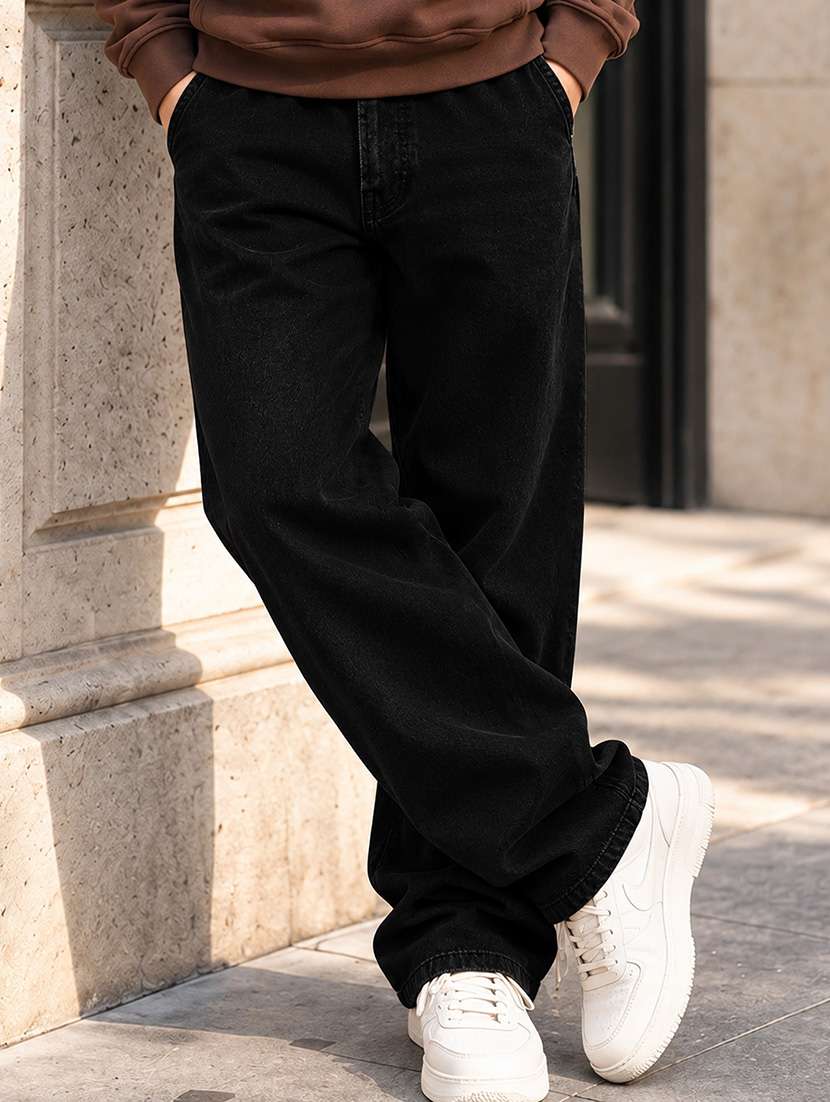 men plain mid rise full length baggy jeans
