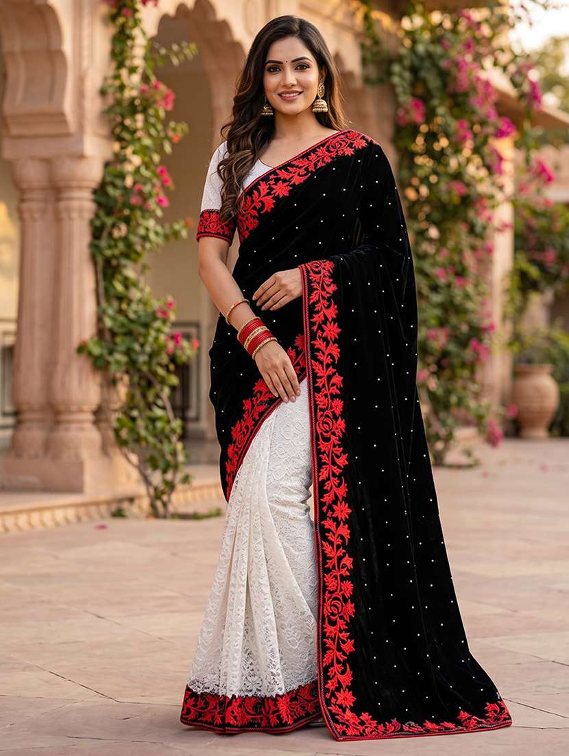 women self design half & half saree with blouse