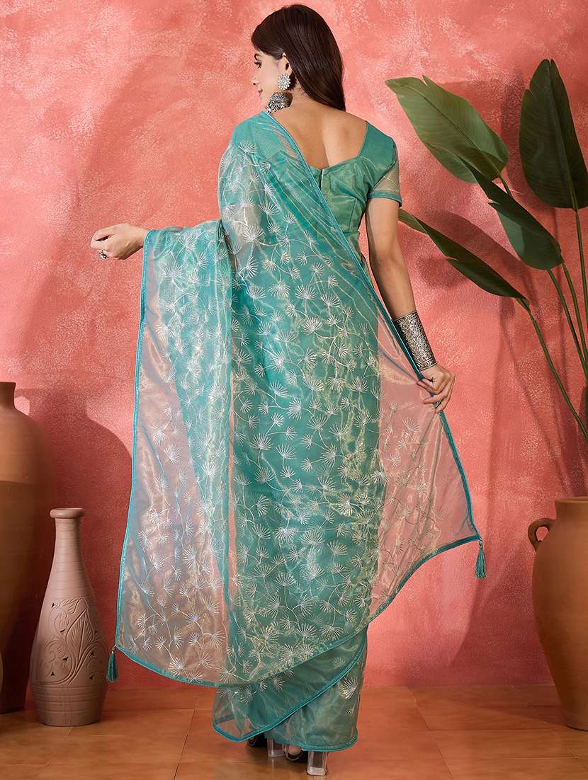 Women Solid With Work Embroidered Saree With Blouse - 22764531 -  Standard Image - 3