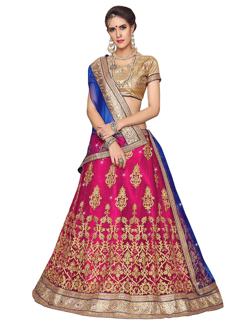 women solid with work semi-stitched flared lehenga