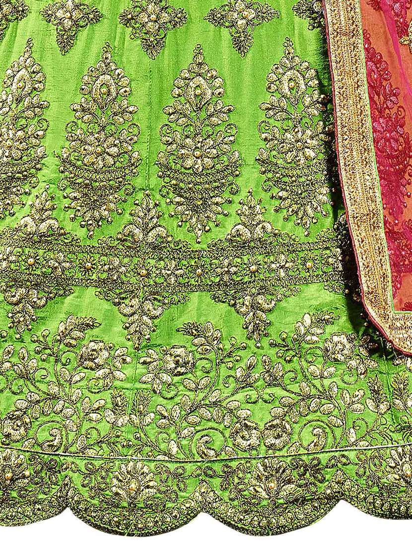 Women Solid With Work Semi-stitched Flared Lehenga - 22764839 -  Standard Image - 3