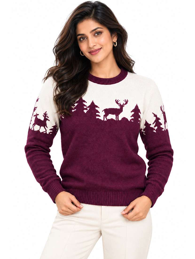 women self design long sleeves regular sweater