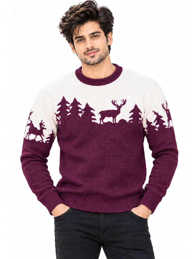 men self design long sleeves regular pullover