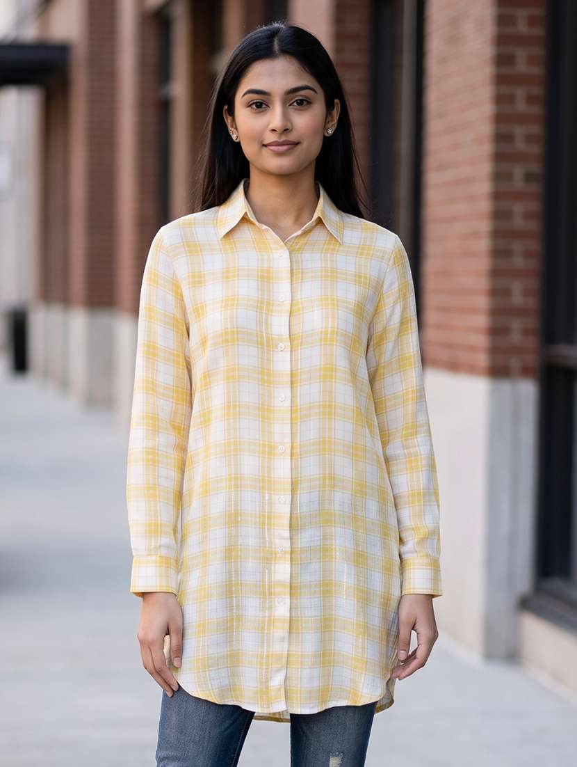 women checkered long sleeves regular shirt