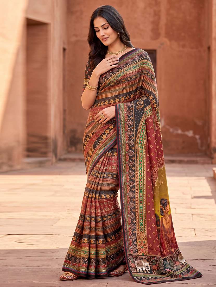 women printed casual wear saree with blouse