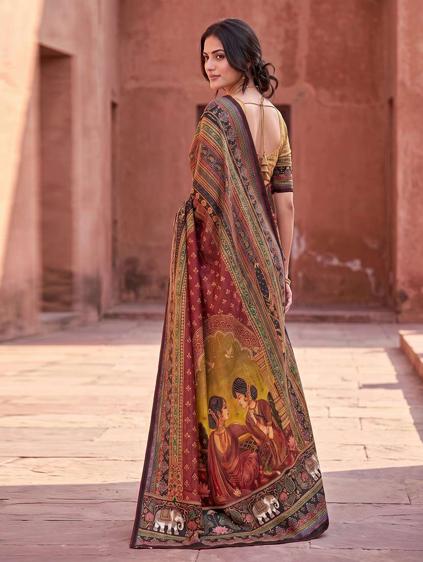 Women Printed Casual Wear Saree With Blouse - 22765534 -  Standard Image - 3